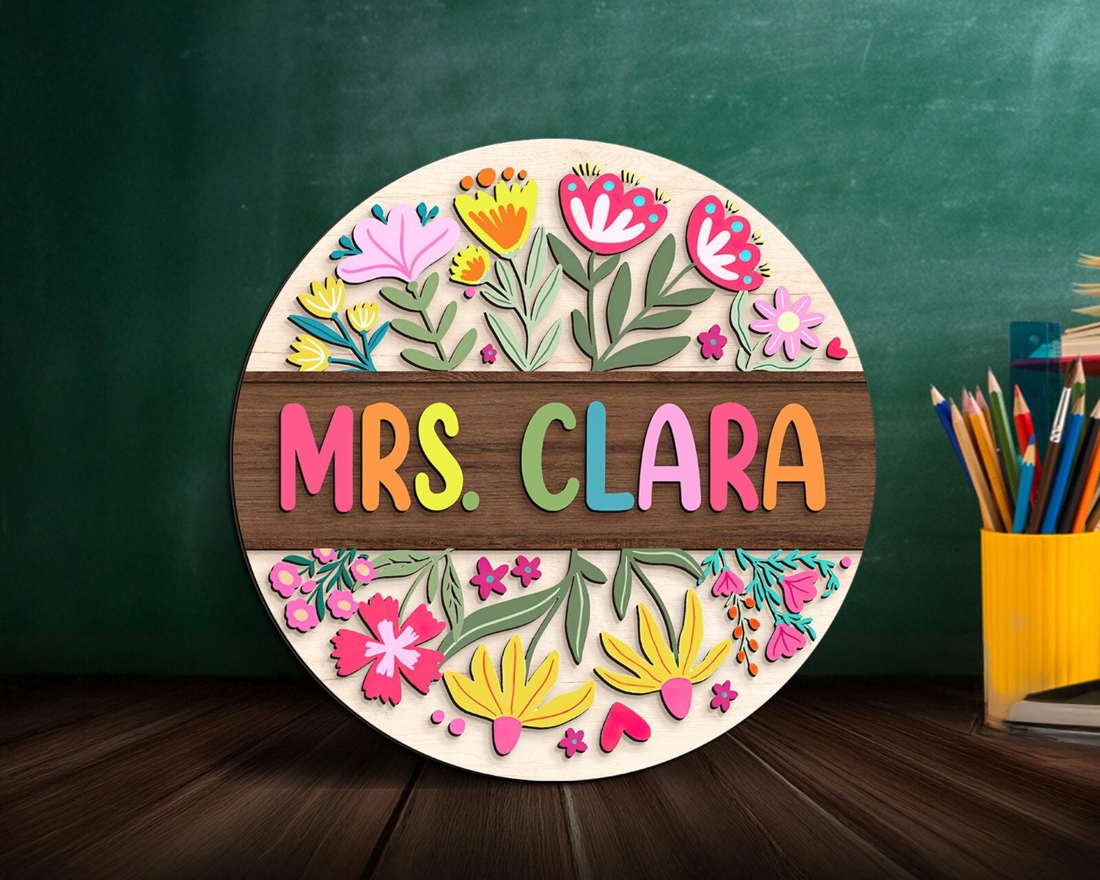 Custom 3D Teacher Door Hanger, Floral Name Sign, Back to School Gift