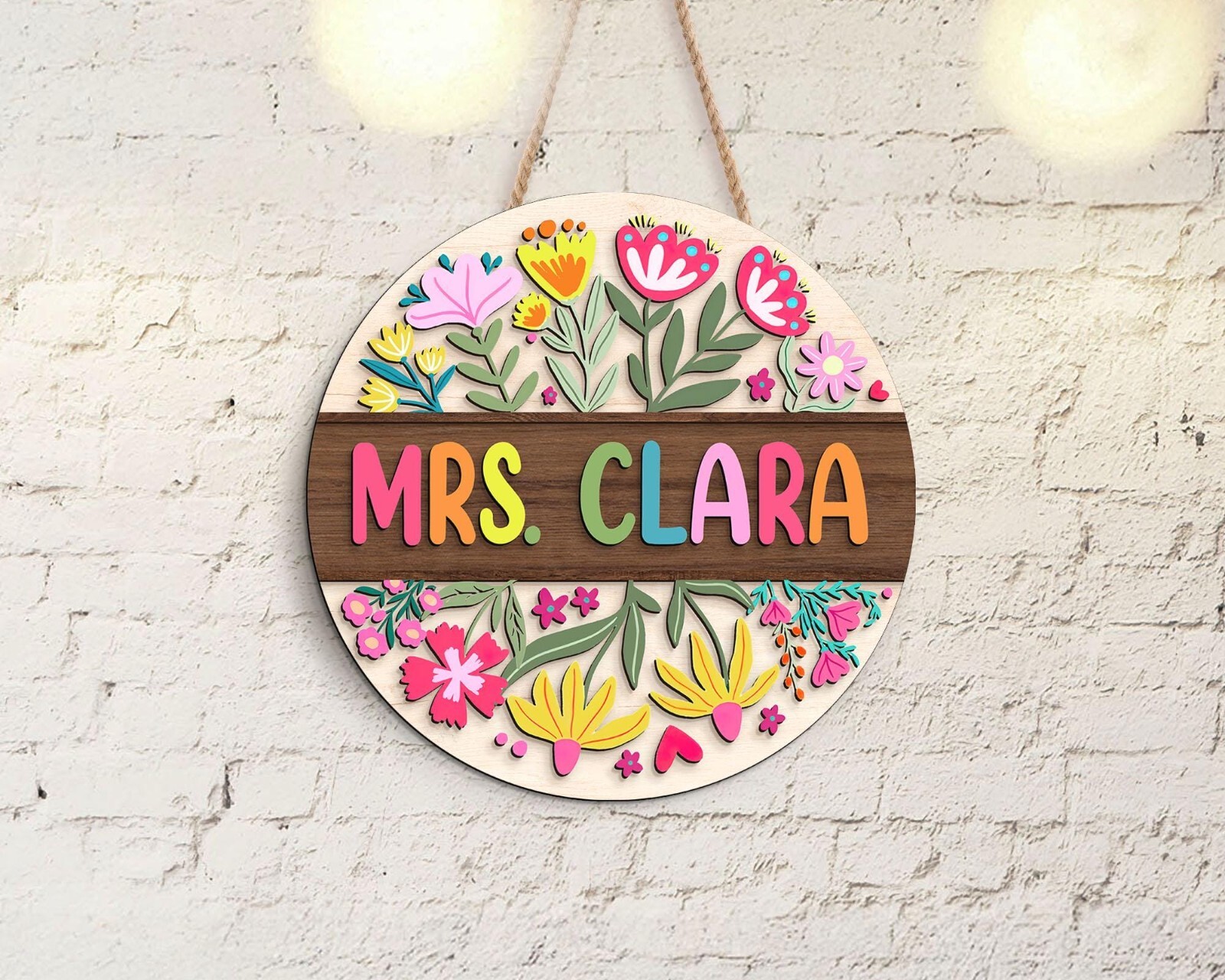 Custom 3D Teacher Door Hanger, Floral Name Sign, Back to School Gift