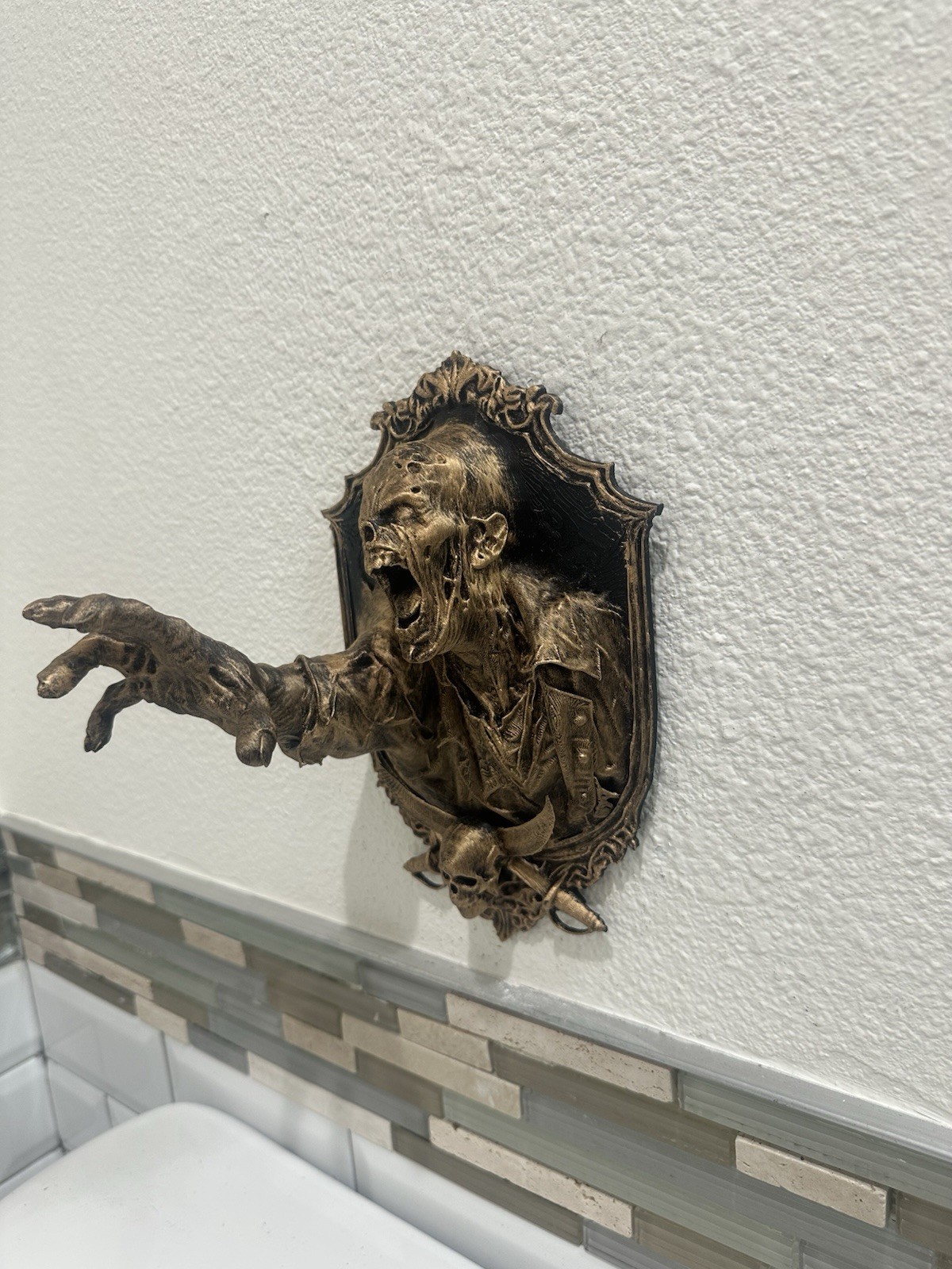 Hand Painted Zombie Wall Plaque Reaching Undead Gothic Horror Wall Decor Art