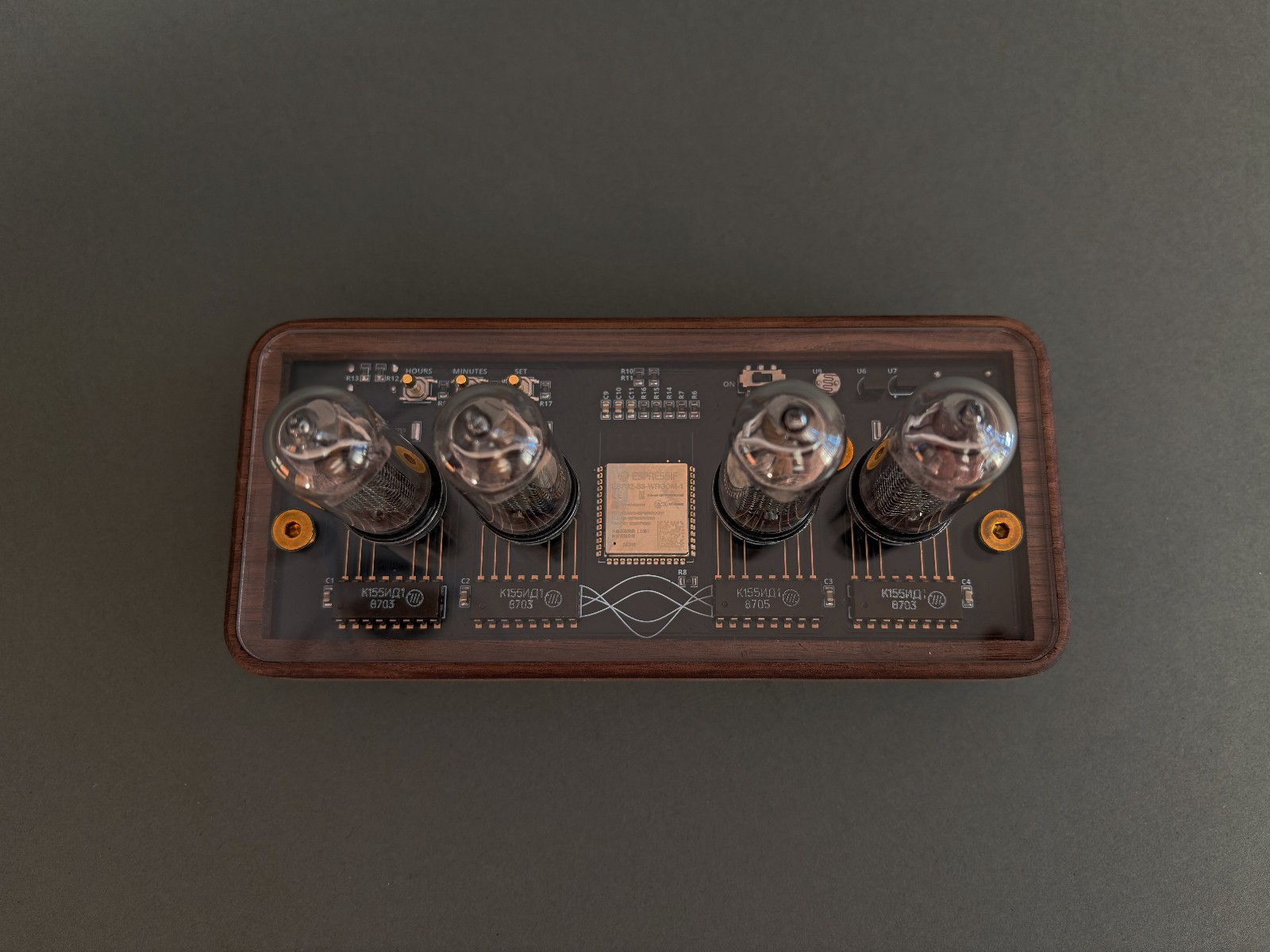 Handcrafted IN14 Nixie Tube Clock, Black American Walnut Base