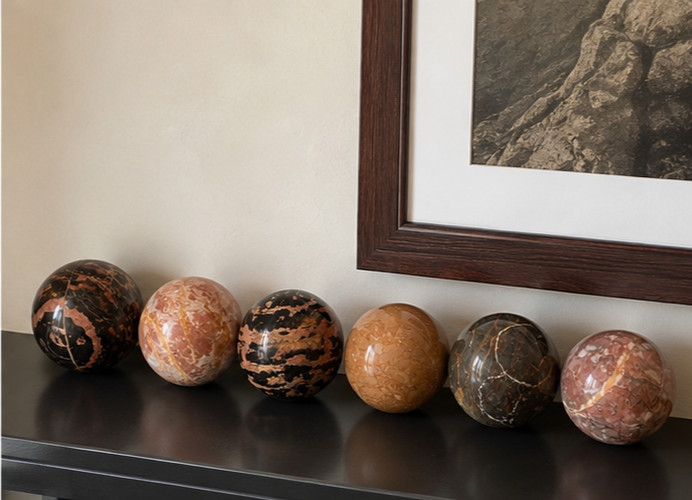 Set of 6 Polished Marble Stone Spheres 4” Decorative Orbs Natural Veined Art Dis