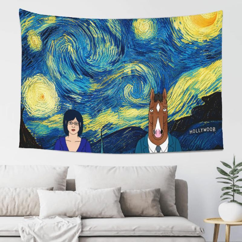 Celestial Horse Tapestry 60x40in Blue Yellow Bedroom Wall Decor