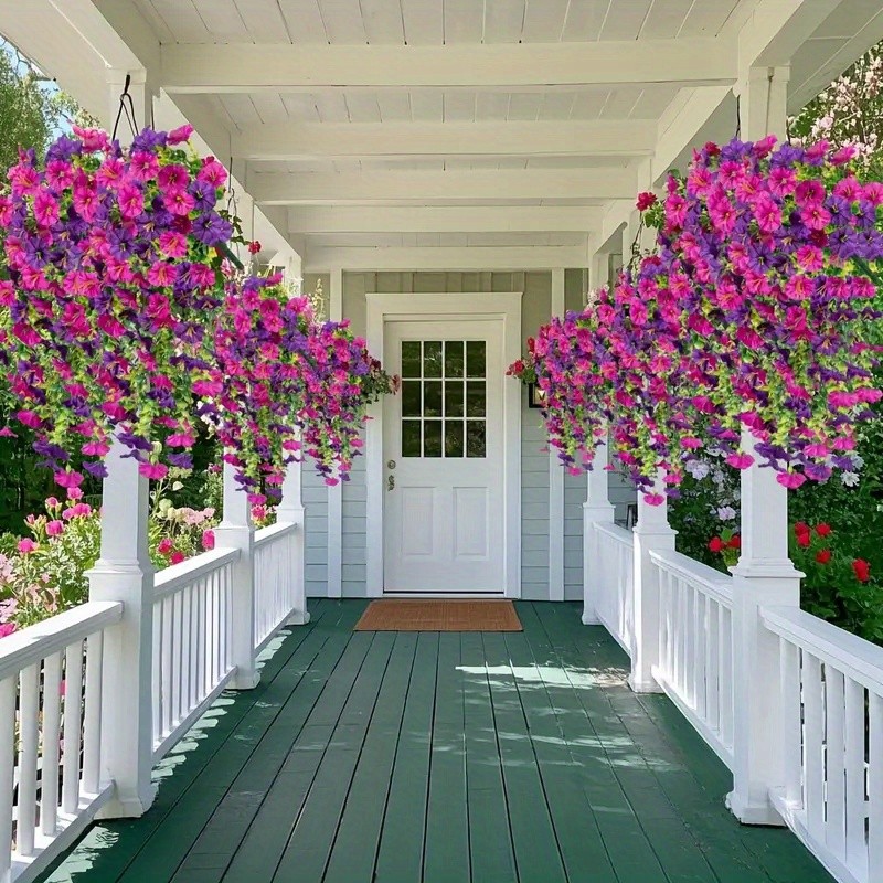 4pcs Artificial Hanging Petunia Flowers UV Resistant Fake Vines Outdoor Garden