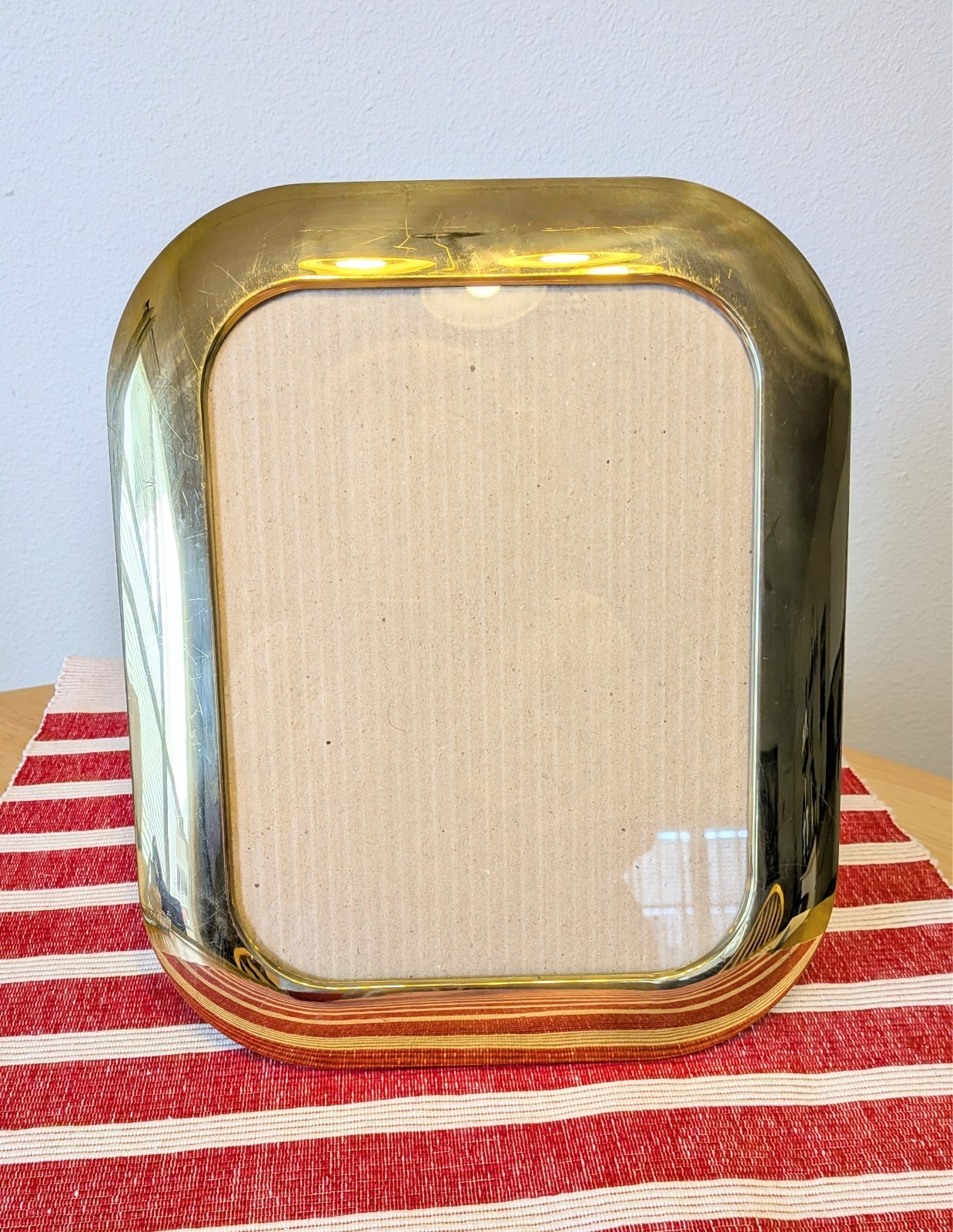 Vintage MCM Brass Photo Frame Rectangle with velvet back H 12″