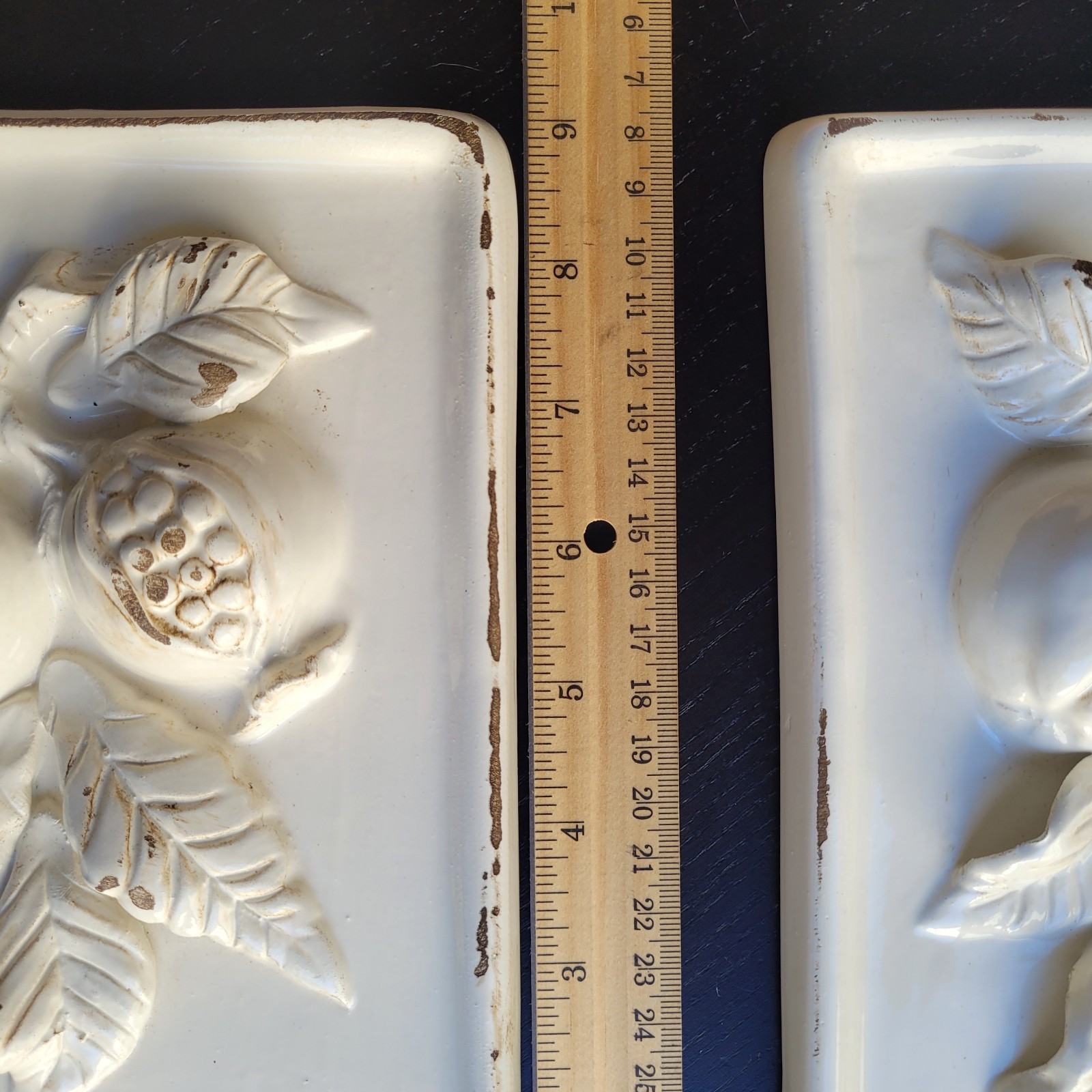 Set of 2 VIETRI ITALY Apples Pomegranate Fruit Rustic White Ceramic Wall Plaques