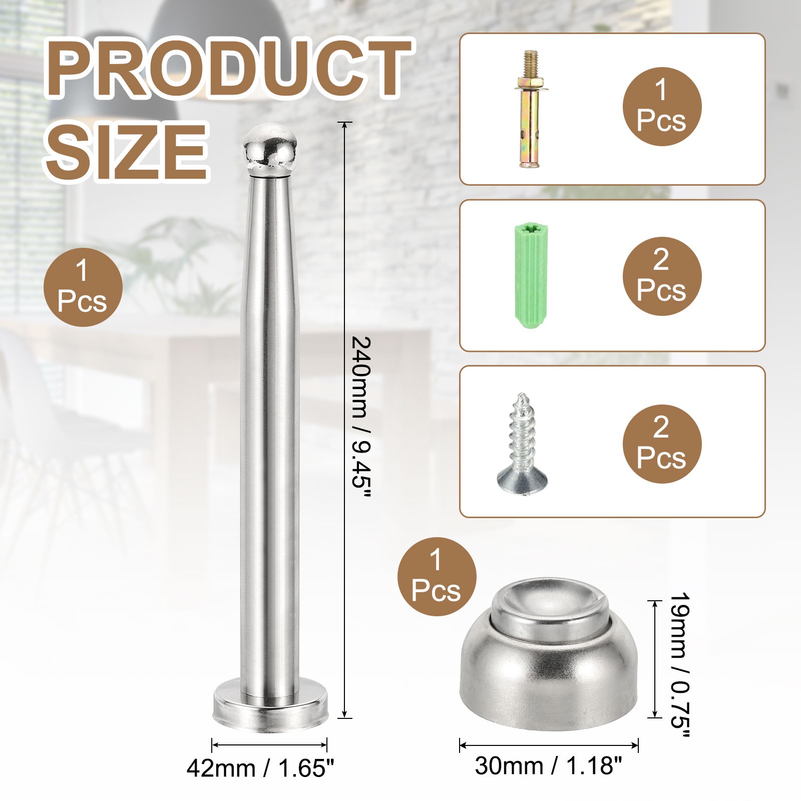 9.4″ Magnetic Door Stoppers, Wall Floor Mounted Door Catch Holder, Silver