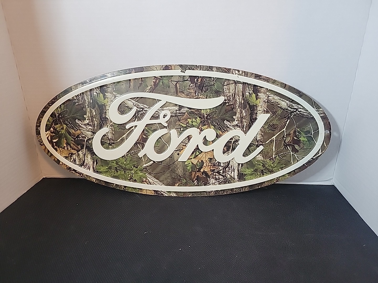 FORD 20 Inch Oval Vintage Distressed Style Camo Camouflage Embossed Metal Sign