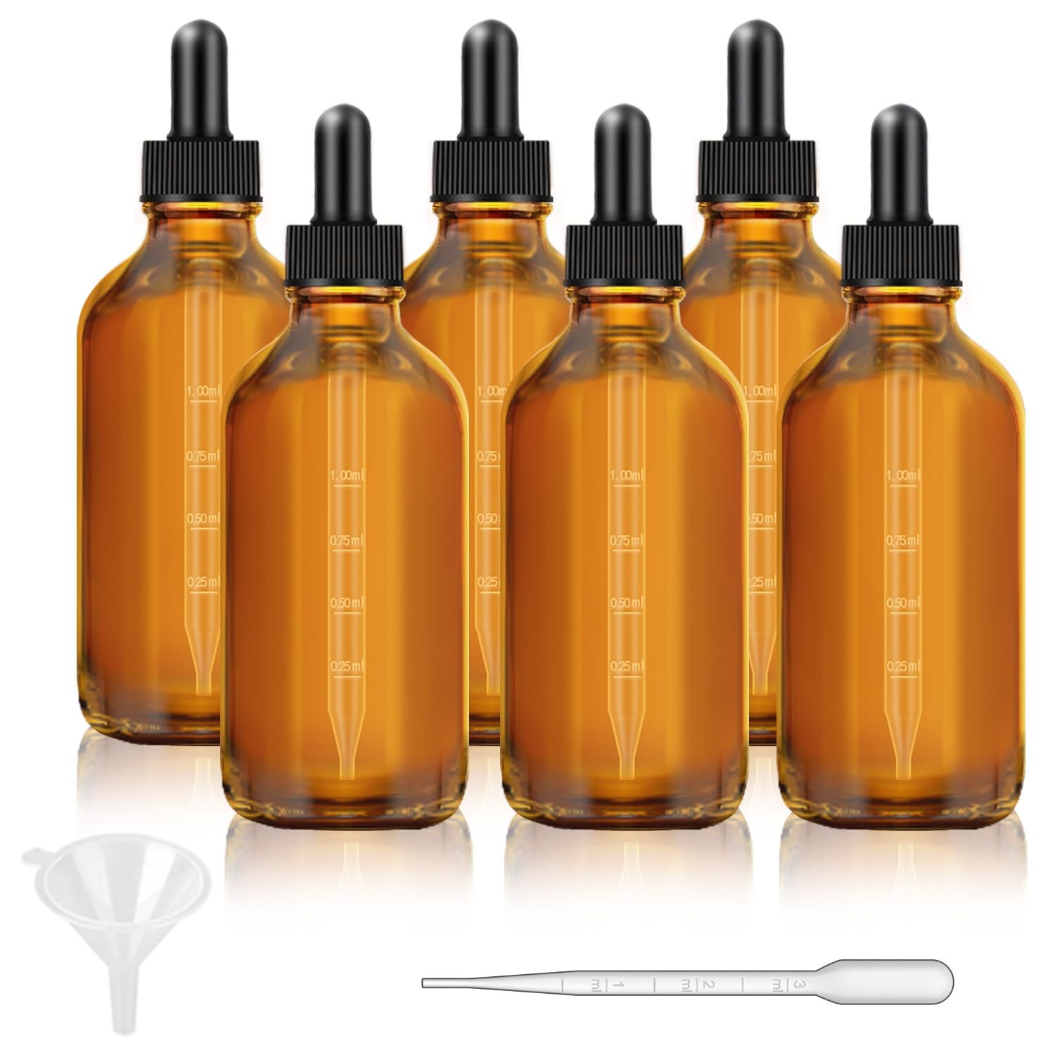 Bumobum 6 Pack, 4 oz Dark Amber Dropper Bottles with Measured 4oz,