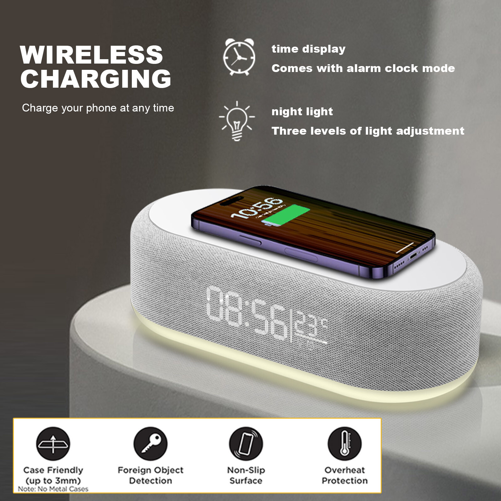 Wireless Charger With Alarm Clock Night Light For iPhone Air 17 16 Samsung S25+