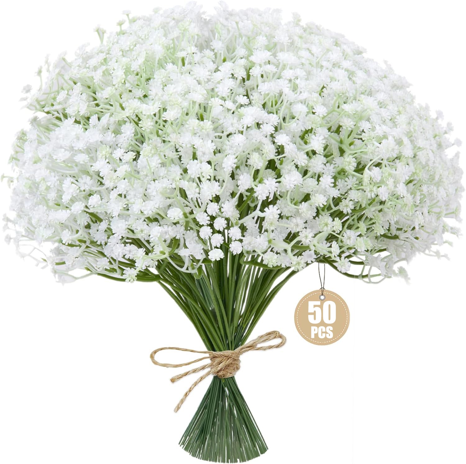 50x Babys Breath Artificial Flowers Bulk, White Real Touch Faux Baby Breath Flow
