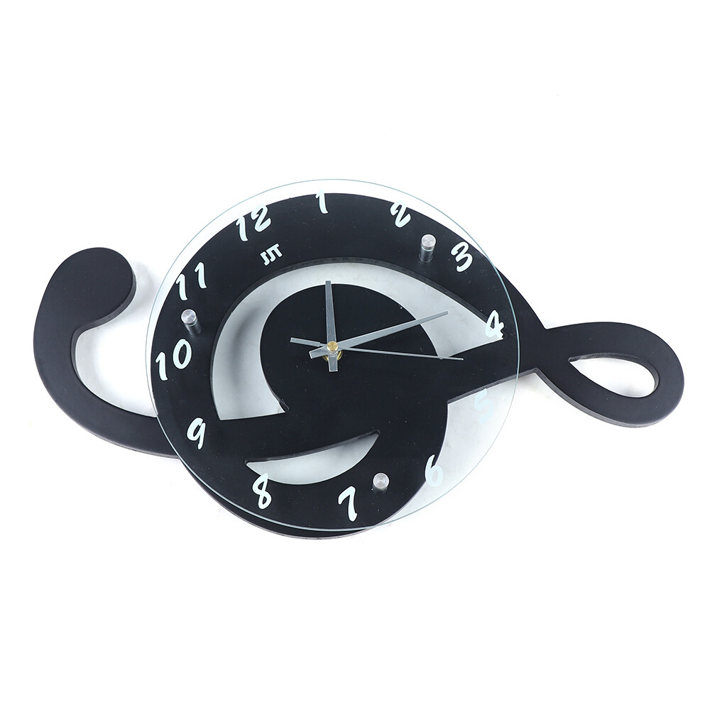 Modern Musical Note Glass Wall Clock Living Room Hanging Clocks Silent 9.5″ US