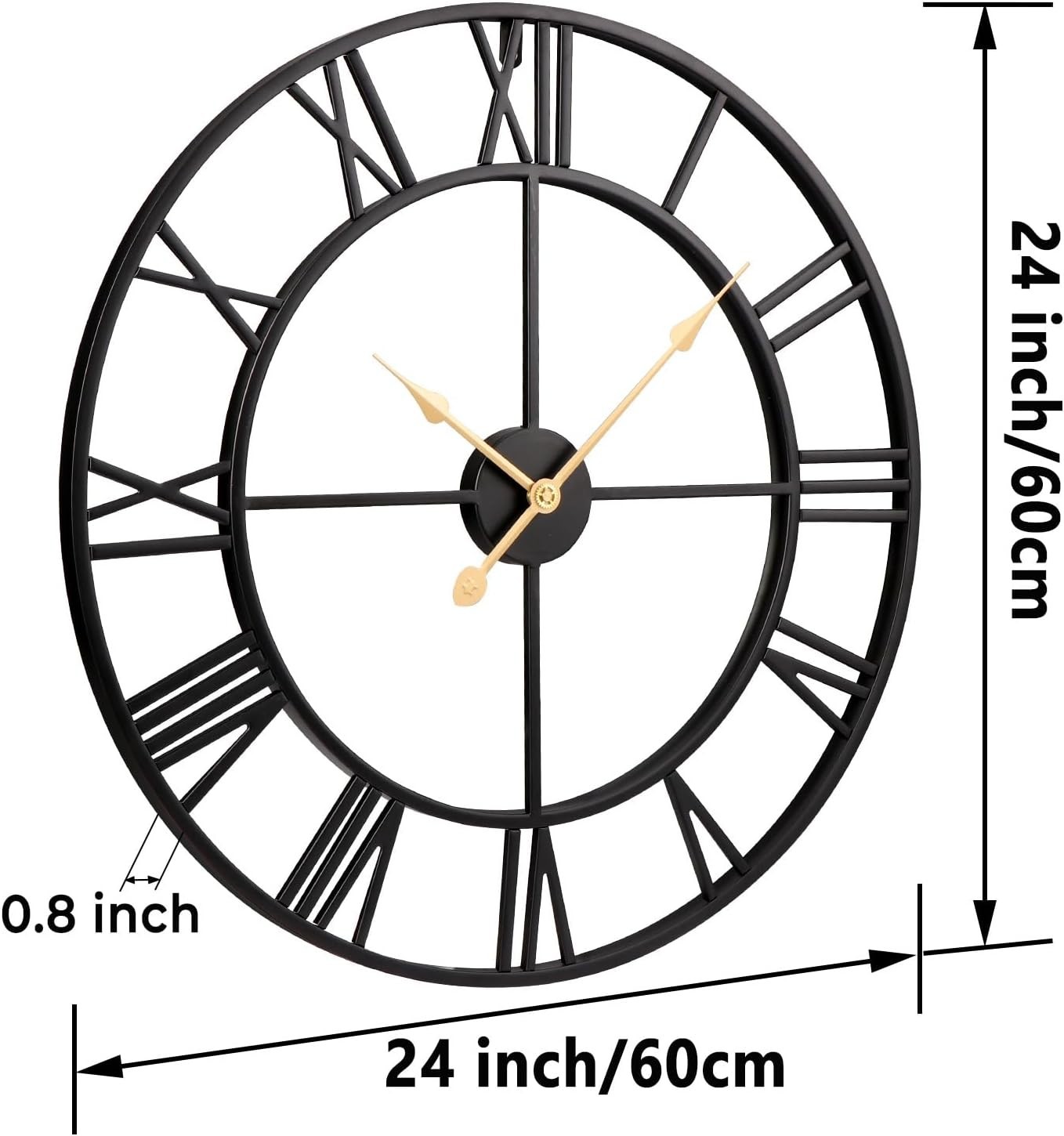 Vantic 24 Inch Large Wall Clock, Roman Numeral Metal Oversized Wall Clocks