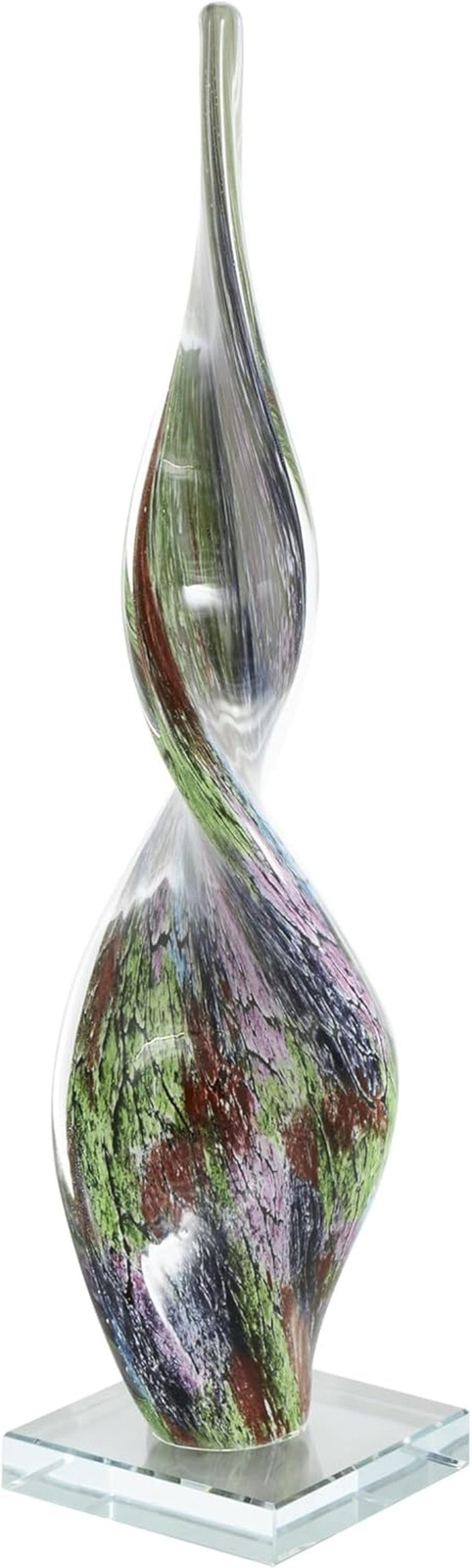 Glass Abstract Decorative Sculpture Swirl Home Decor Statue with Clear Base, Acc