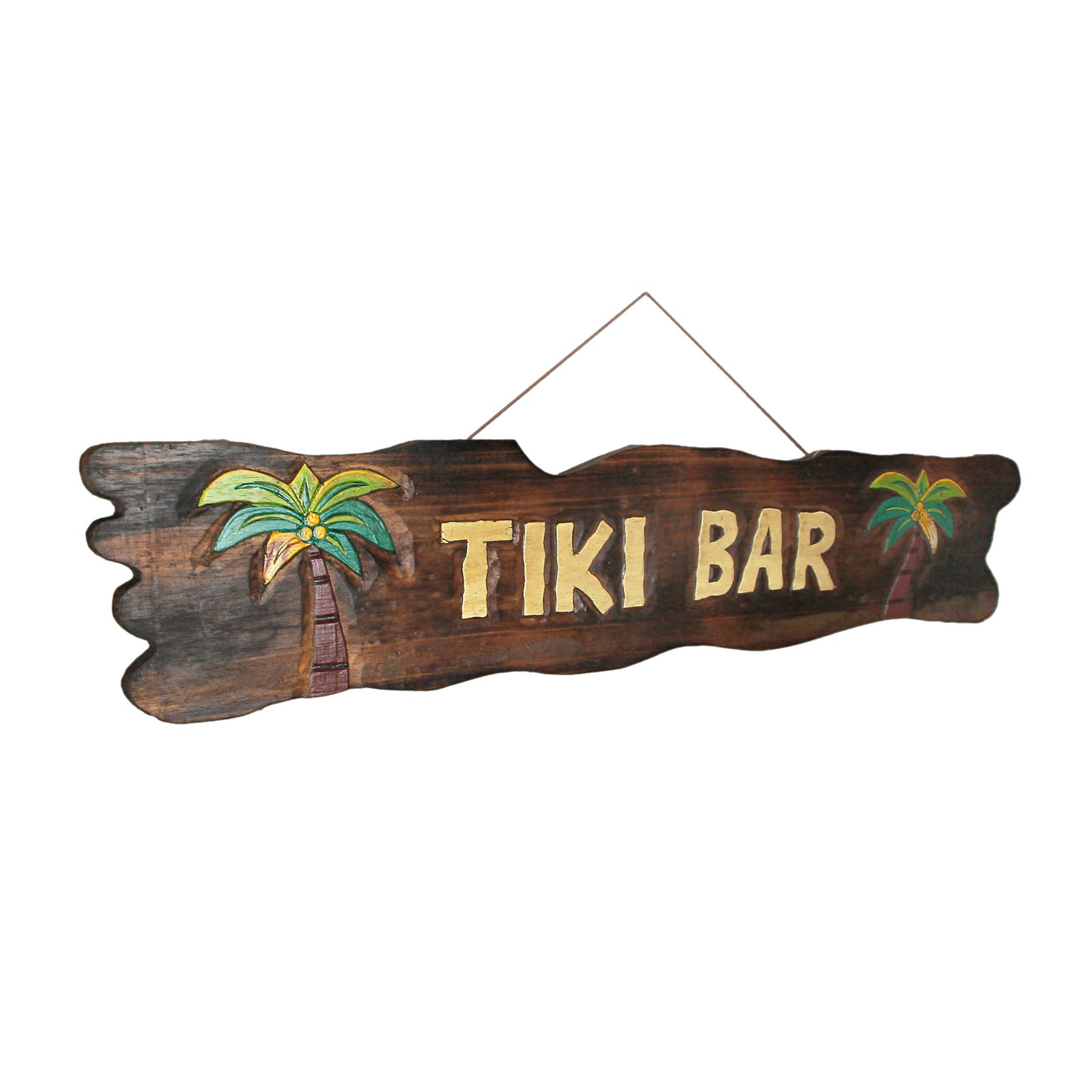 Scratch & Dent 39 In. Hand Carved `Tiki Bar` Sign with Palm Trees