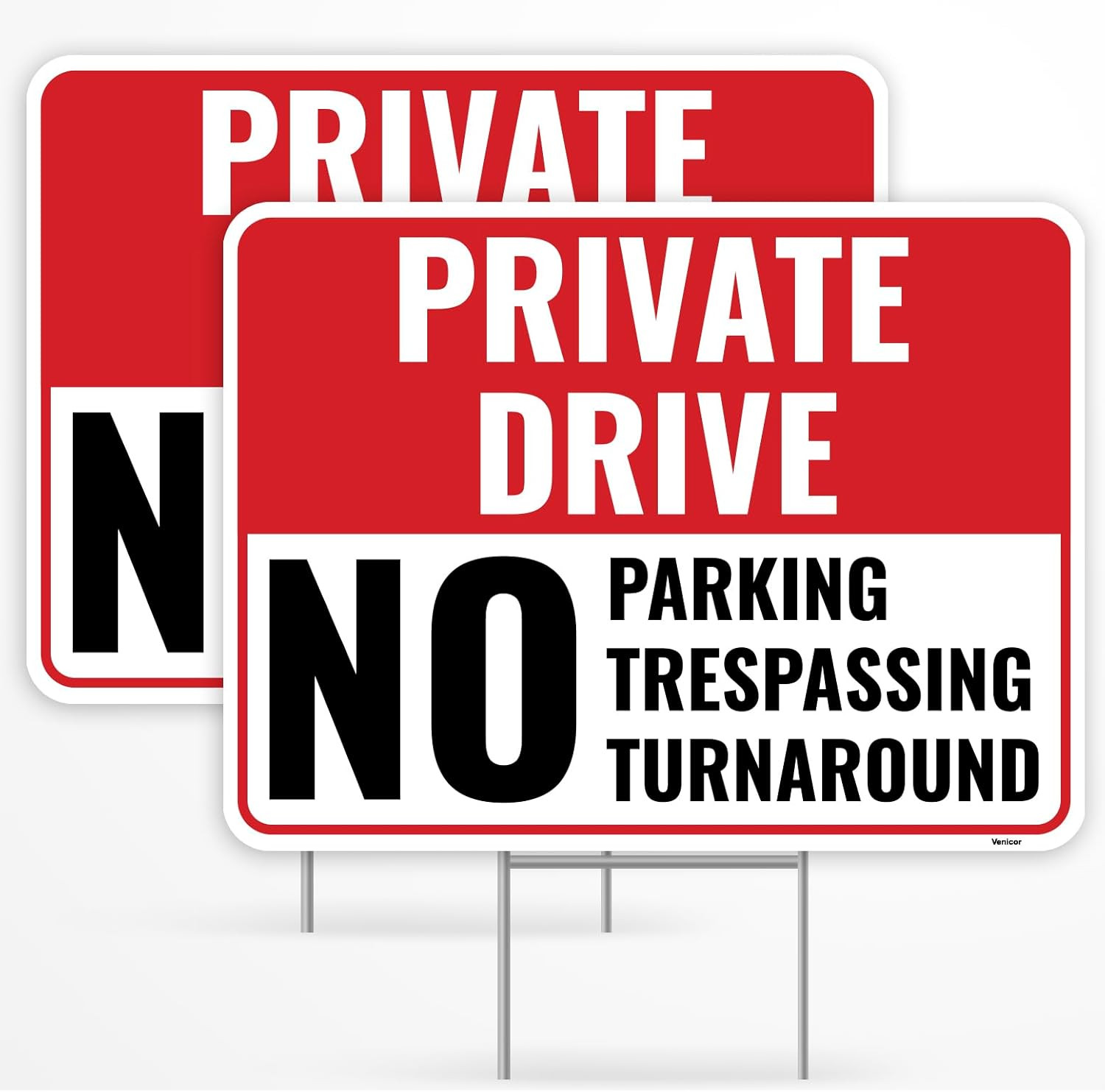 2PC Private Driveway No Turnaround Sign with Stake, 12 Inches by 9 Inches – Corr