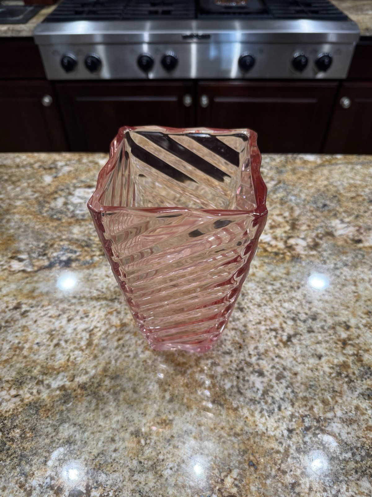 Pink Horizontal Ribbed Floral Flower Vase. Home Decor.