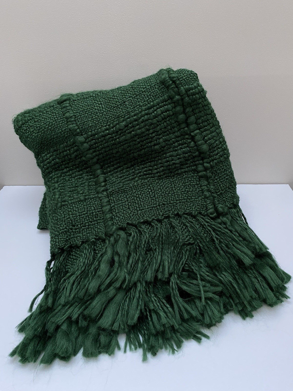London Kaye Throw Emerald GREEN Boho Embroidered Fringe Blanket 60×50 NEW