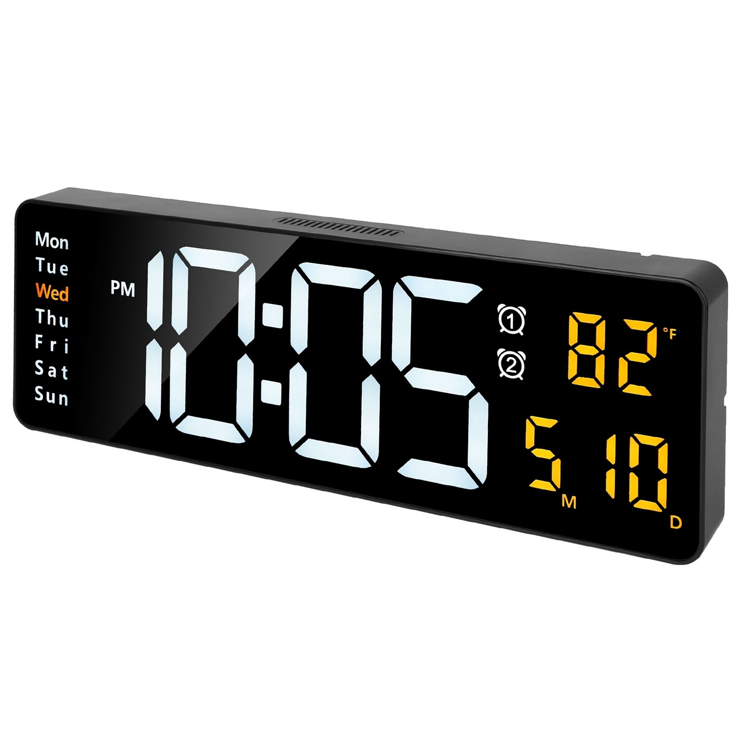 Digital Wall Clock Dual Alarm LED Digits Display Auto-Dimming 12/24Hr Time Clock