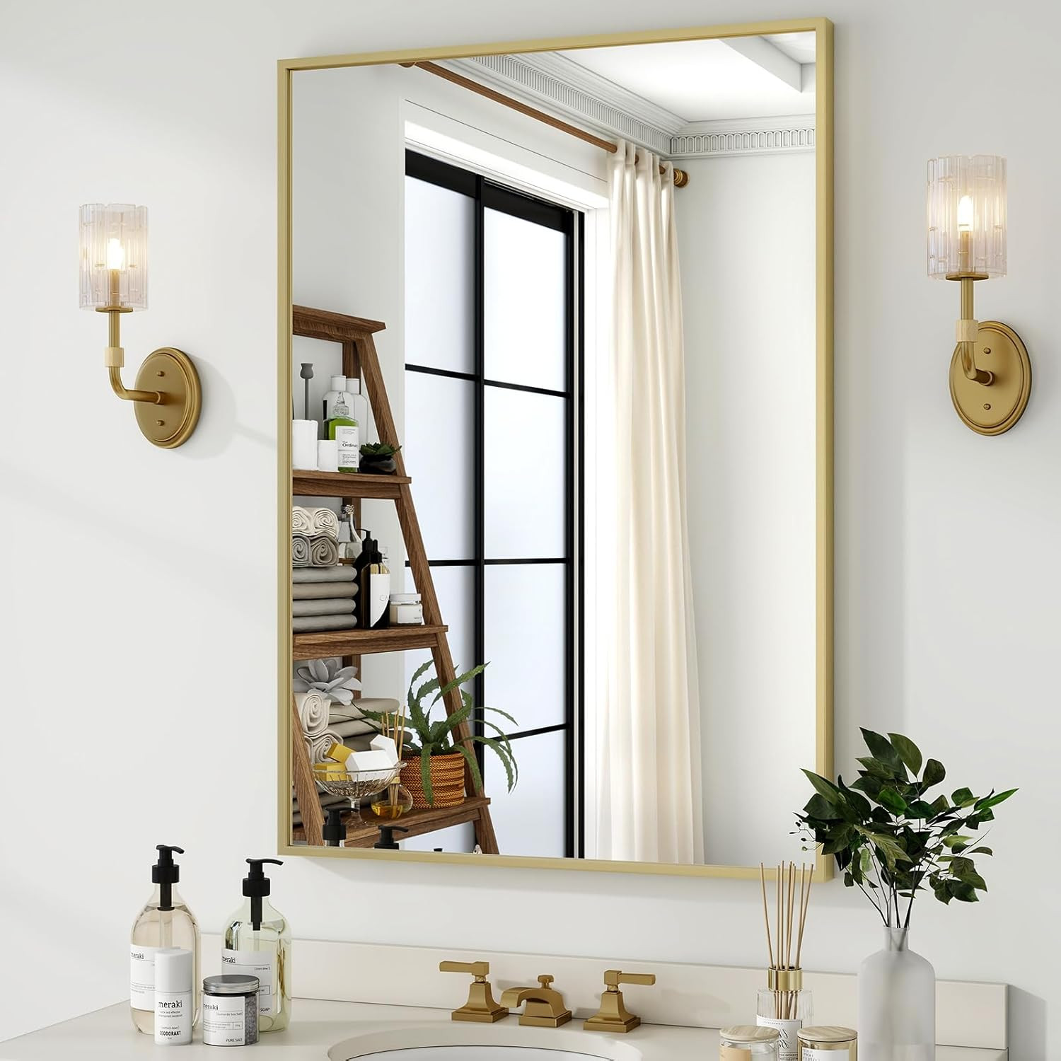 38″x26″ Gold Framed Wall Mirror – Rectangle Aluminum for Farmhouse & Entryway
