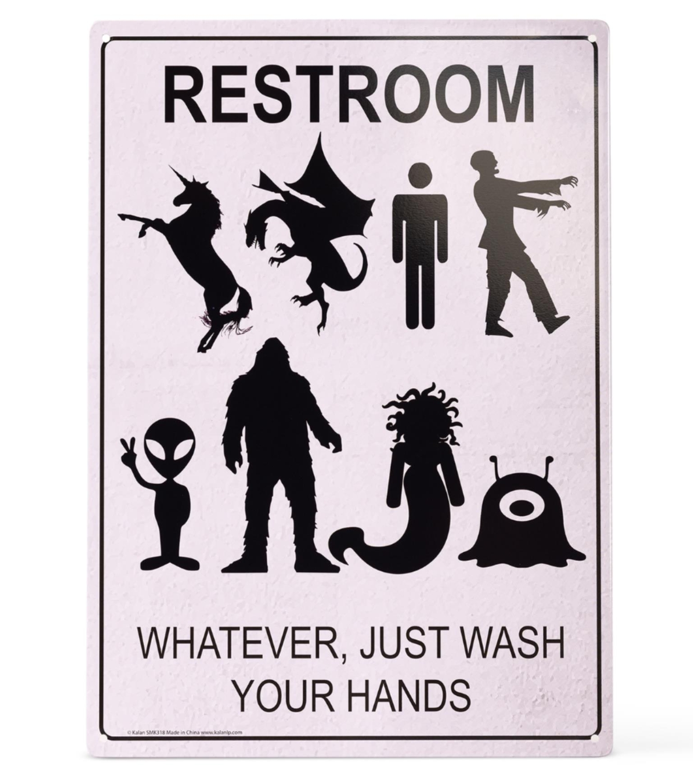 Metal Sign “RESTROOM: Whatever Just Wash Hands” Funny Gender Bathroom Decor #D-1