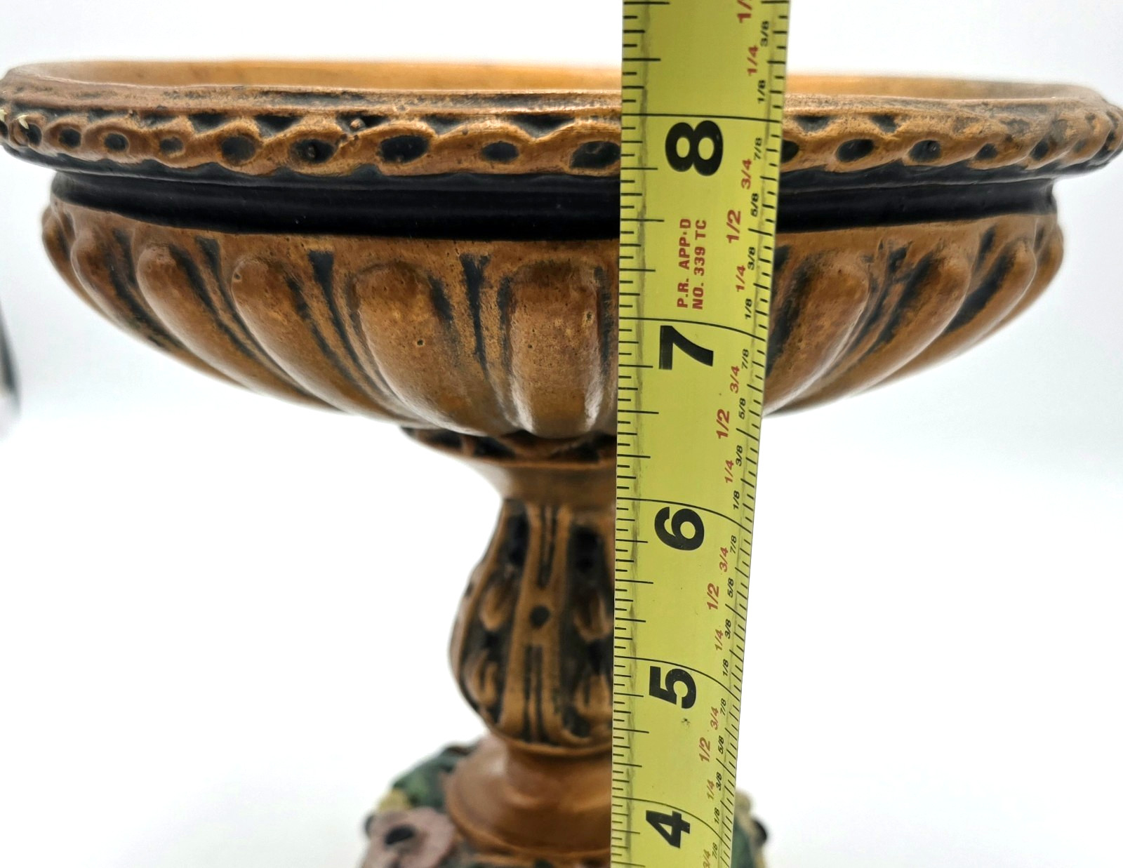 Floral Pedestal Compote Bowl Tazza Black Gold 9in Centerpiece Italy VTG