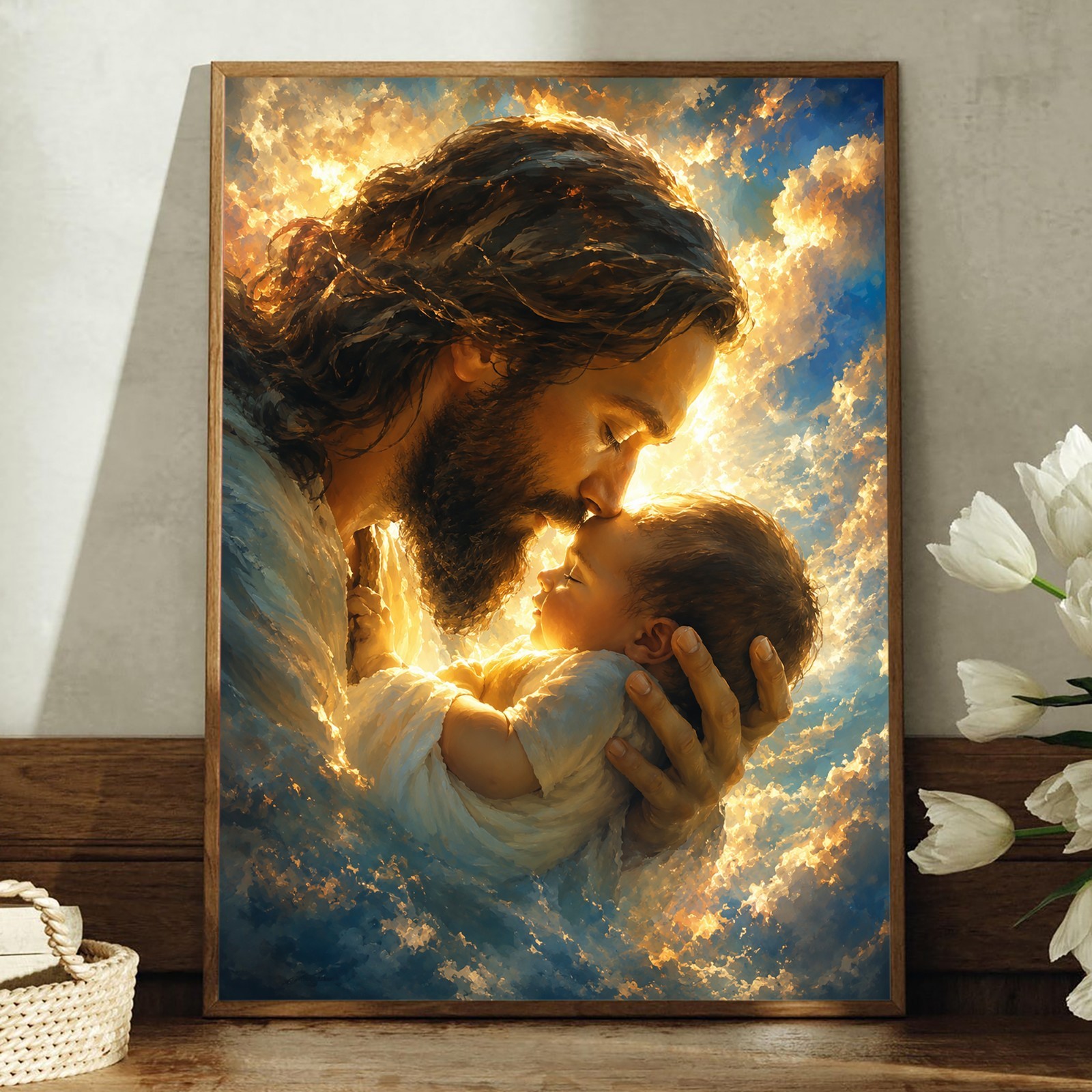 Jesus Holding Baby Canvas Wall Art Christian Religious Home Decor Gift