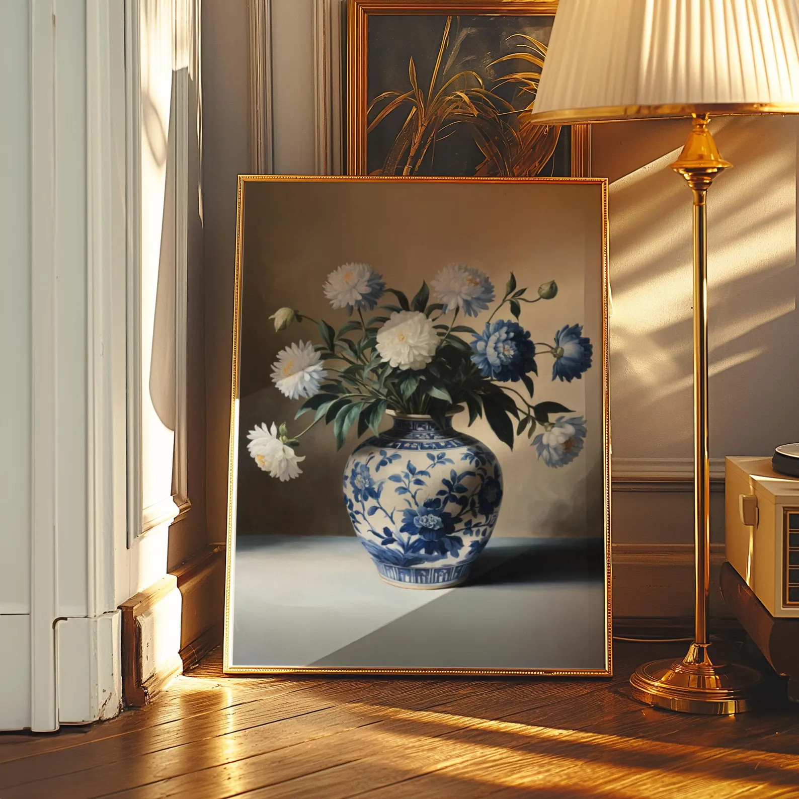Blue Chinoiserie Vase Wall Art, Framed Asian Botanical Art Print, Chinese Dragon