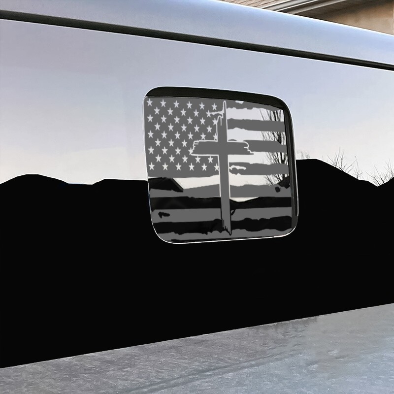 Middle Window Amercian Flag Decal With Cross Fits Jeep Gladiator 2018-2026