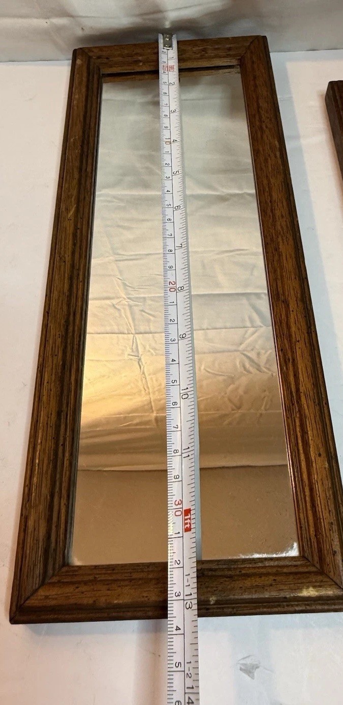 Pair Vintage Solid Oak Wood Wall Mirrors 30×8 Rustic Farmhouse Rectangular