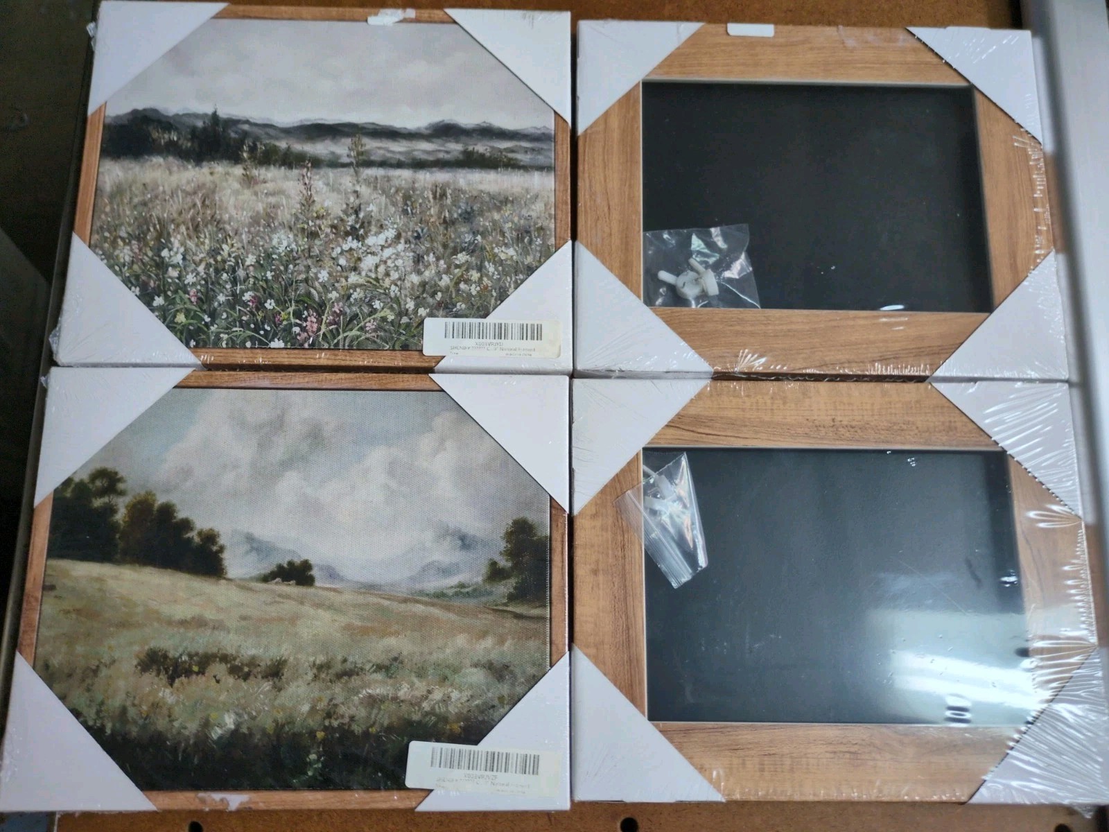 Set Of 4, Framed Landscape Print Modern Canvas Wood Art Horizontal Each 8″x10″