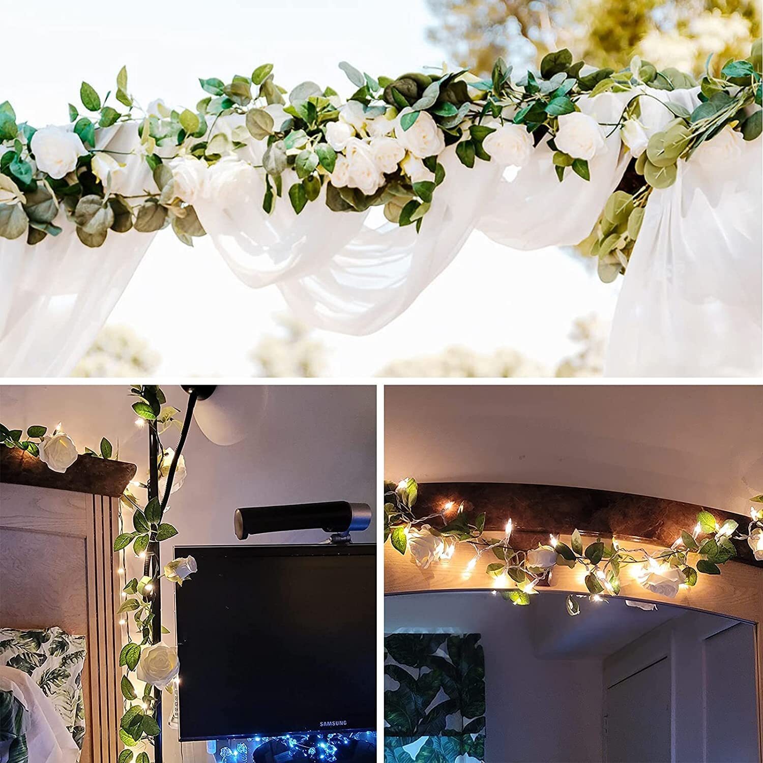 6× Garland Wall Artificial Hanging Rose Flowers Vine 7.5 Ft Wedding Home Decor