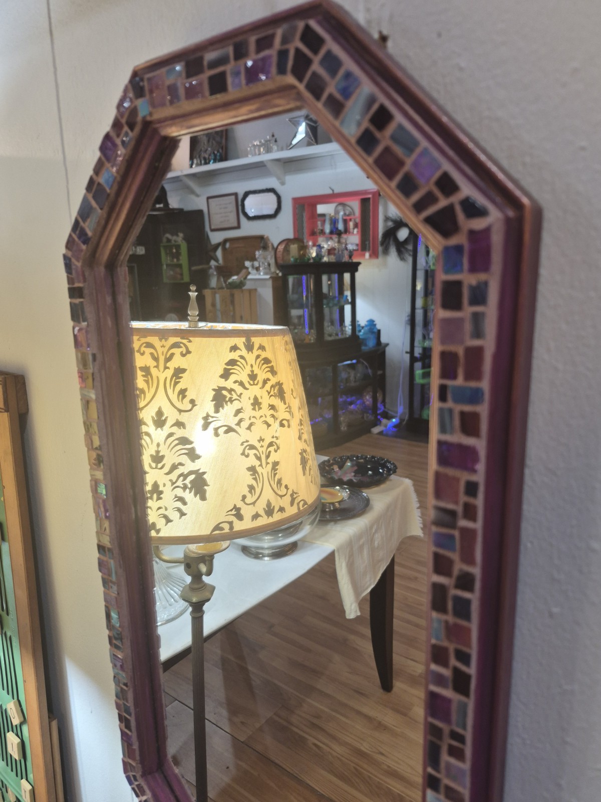 Handmade Mosaic Wall Mirror – Iridescent Glass Tile – Boho Art Decor – Octagonal