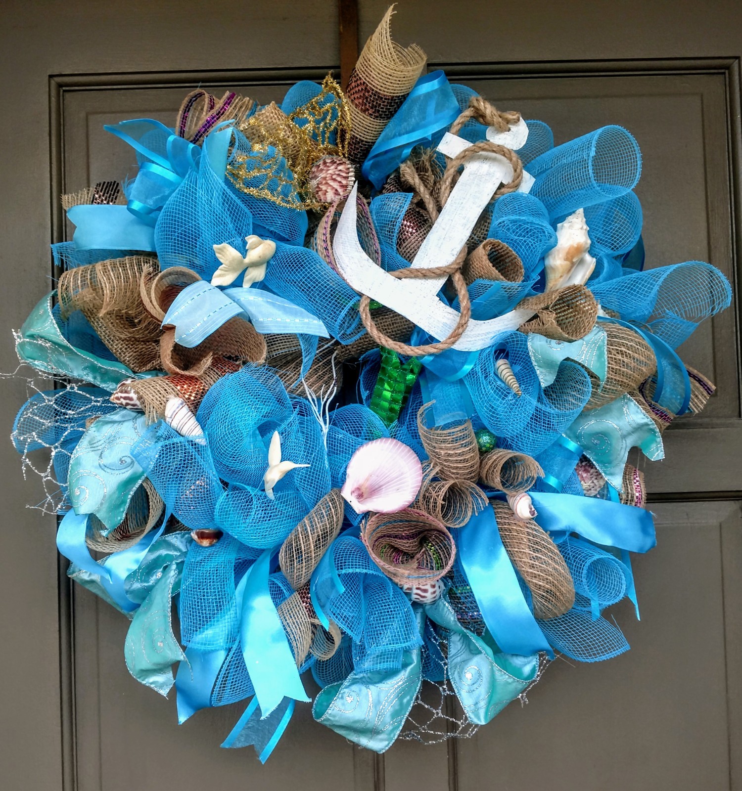 Summer Nautical Beach Wreath Large 24″ Handmade Front Door Shell Coastal Decor