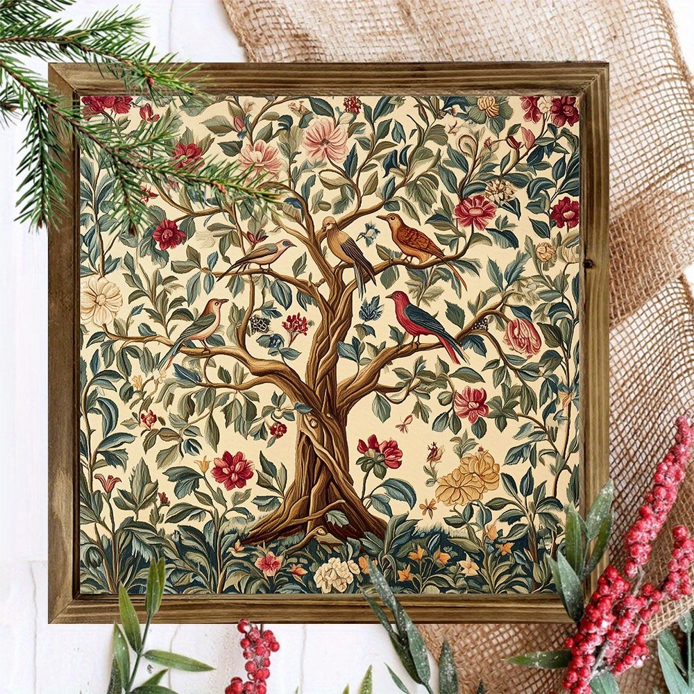 2D 8×8 Inch Tree of Life Wall Plaque Rustic Wood Framed Art Home Office Decor