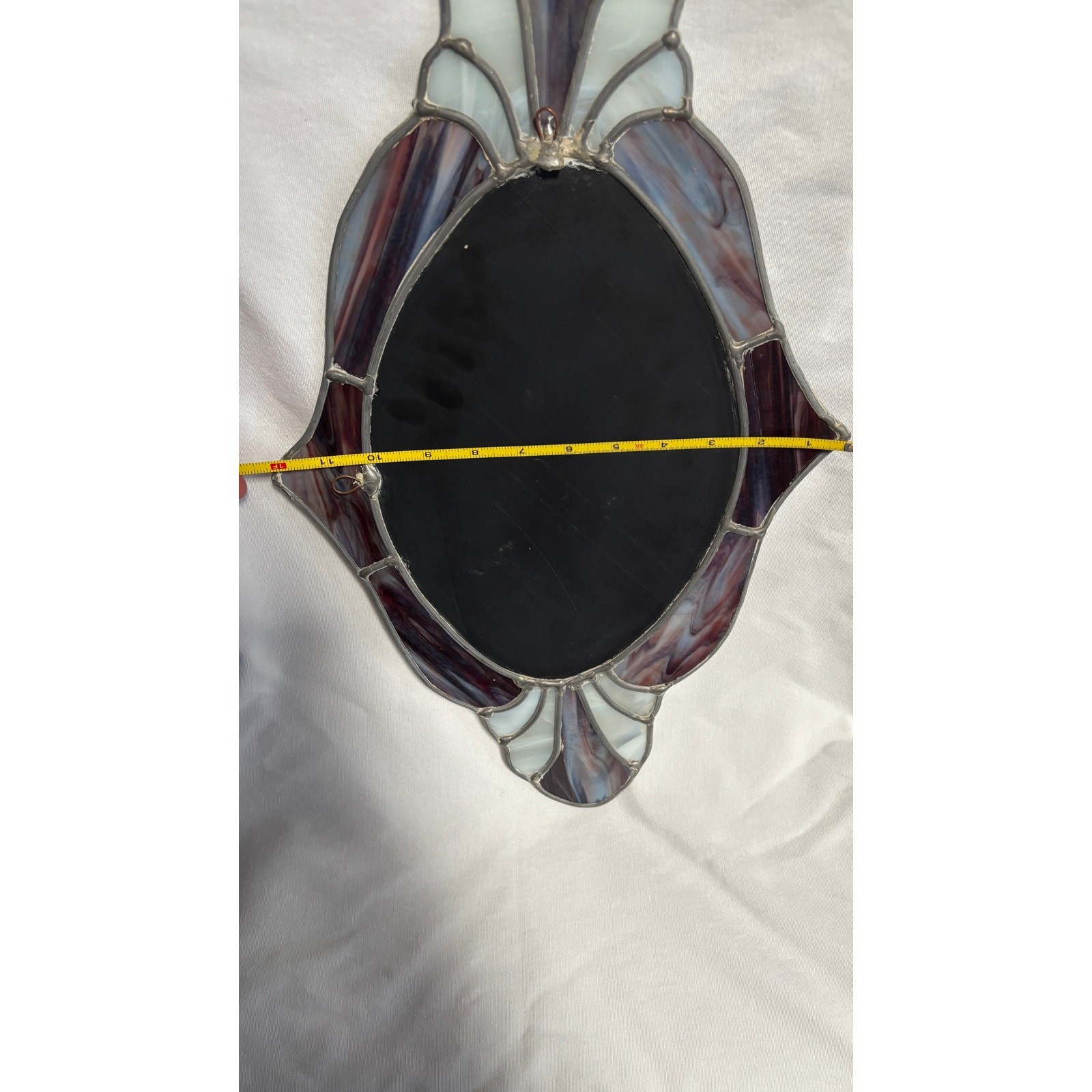 Vintage Stained Glass Mirror Handcrafted Oval READ