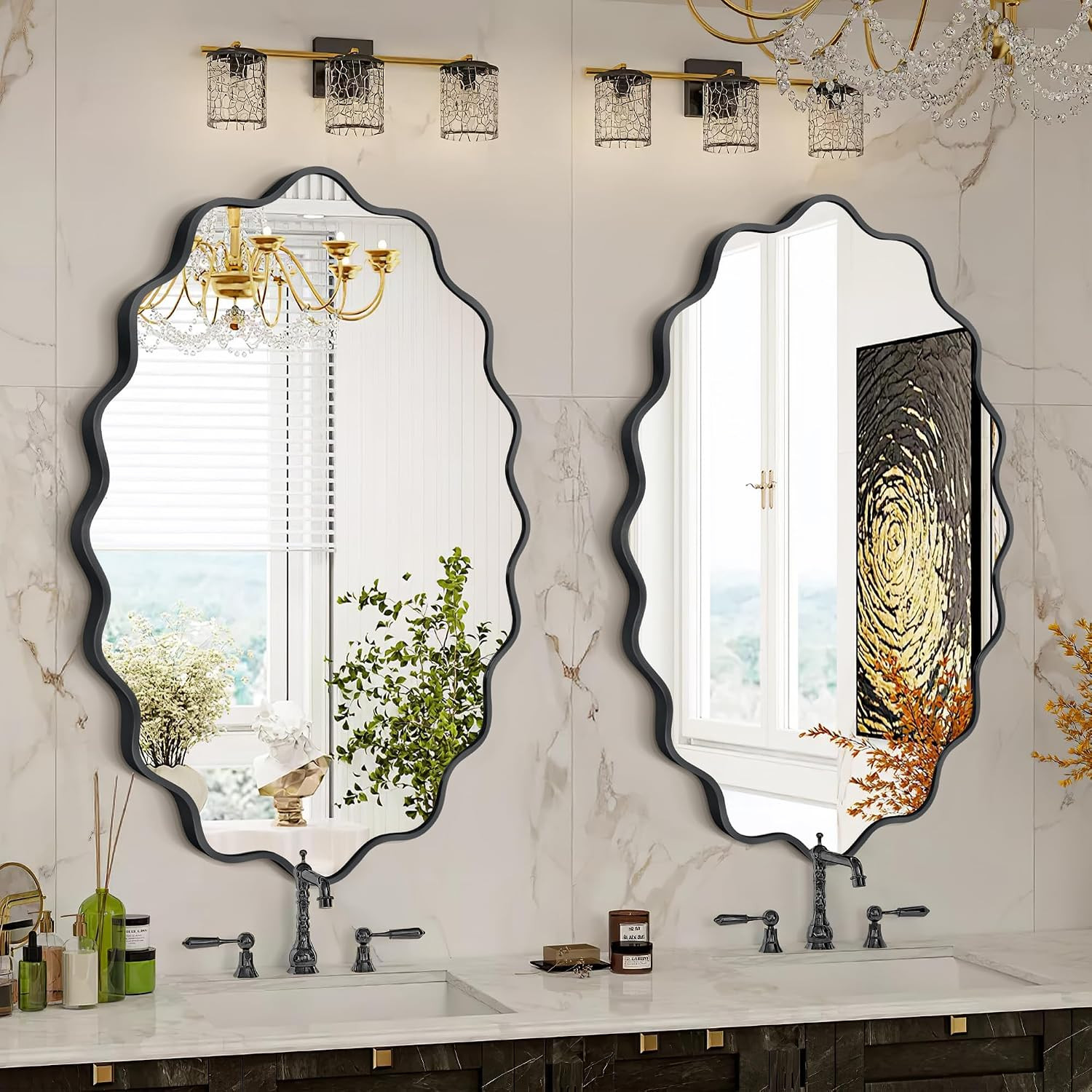 Dorlicecass Oval Wavy Mirror – Irregular Wall Mirror 22″x30″ Black Asymmetrical