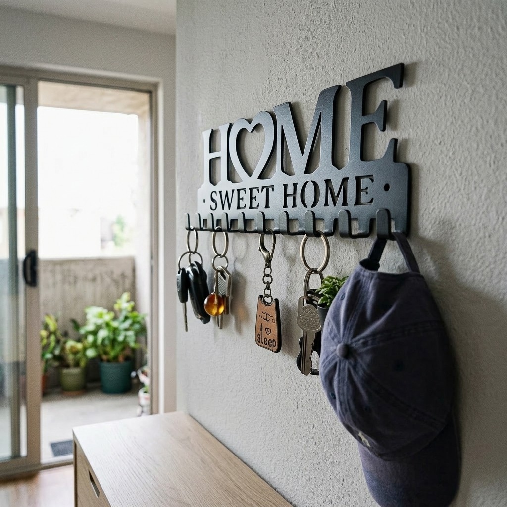 Home Entryway Metal Key Holder Sweet Home Wall Decor Key Hook Organizer Hanger