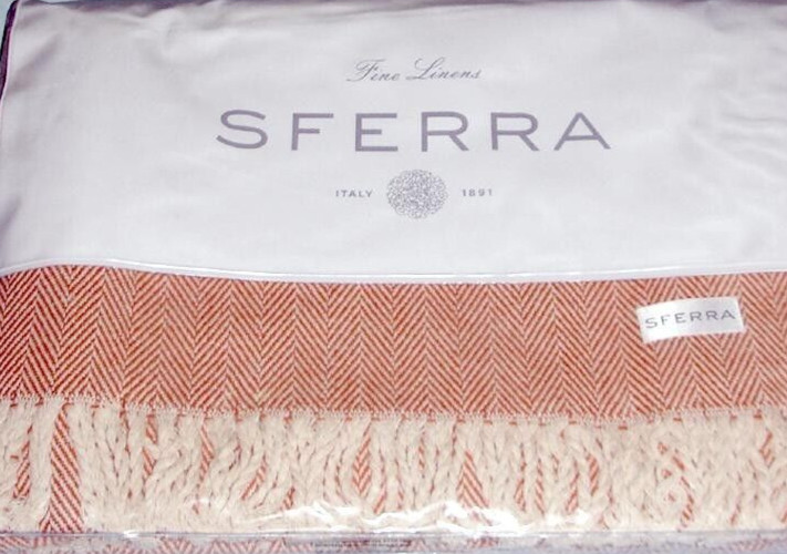 Sferra Celine Cotton Throw Blanket Paprika Herringbone Weave Fringed 71×51″ New