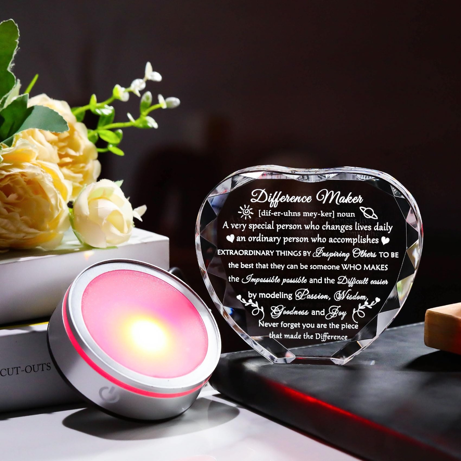 Enjinkail Difference Maker Crystal Plaque with LED Base – Unique Appreciation…
