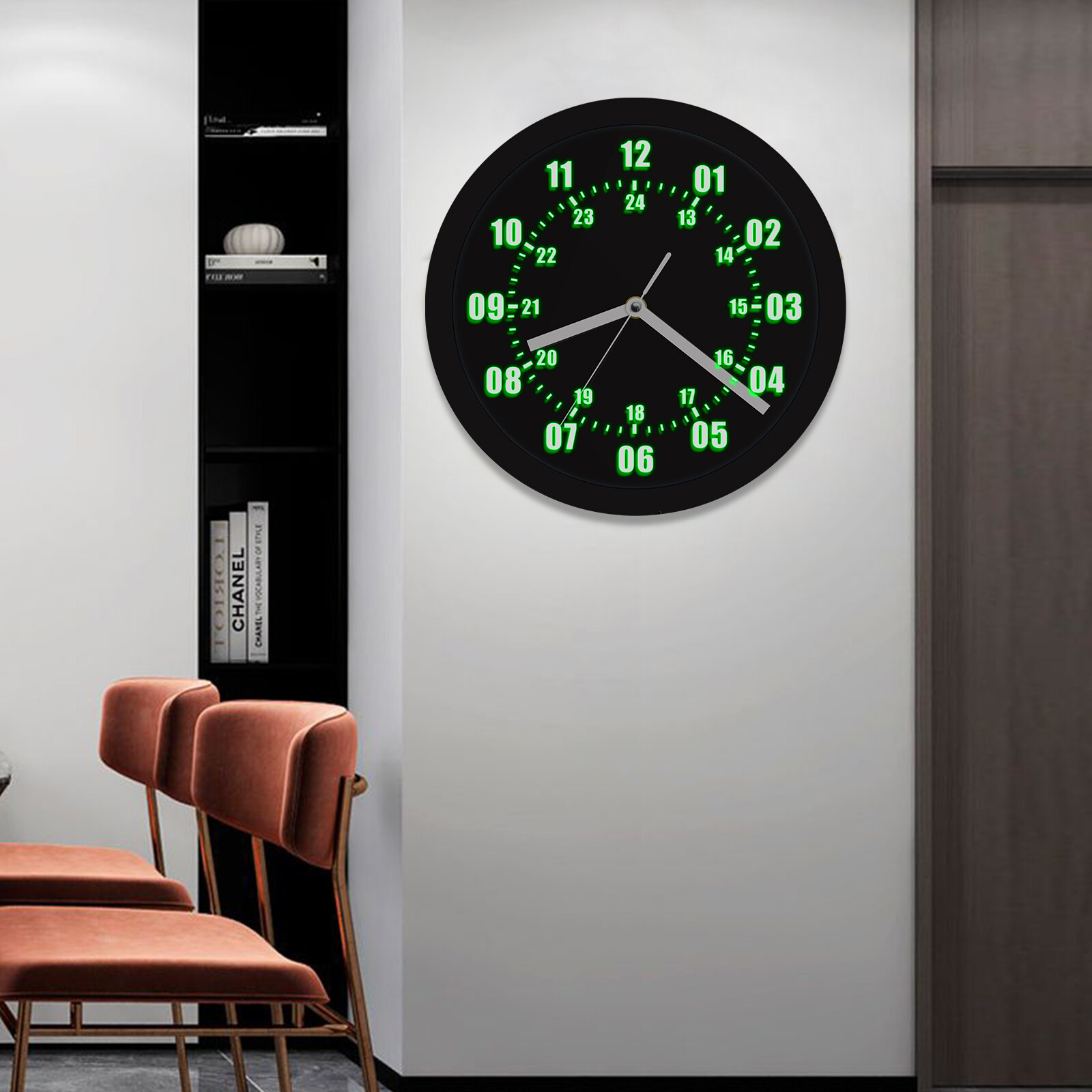 Military Time 12/24 Hours Display Wall Clock Watch Style with LED Backlight