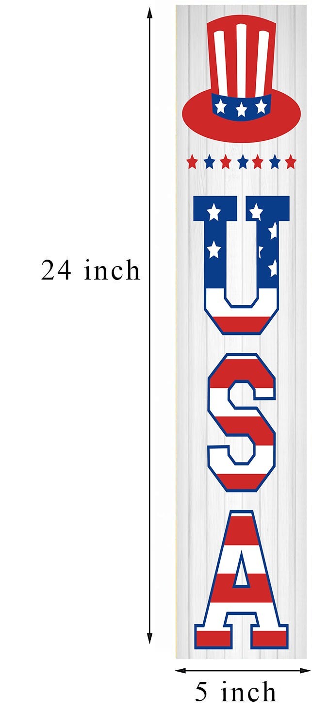 24 Inch (2 Foot Tall) USA Patriotic Vertical Wood Print Sign
