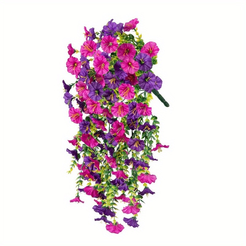 4pcs Artificial Hanging Petunia Flowers UV Resistant Fake Vines Outdoor Garden