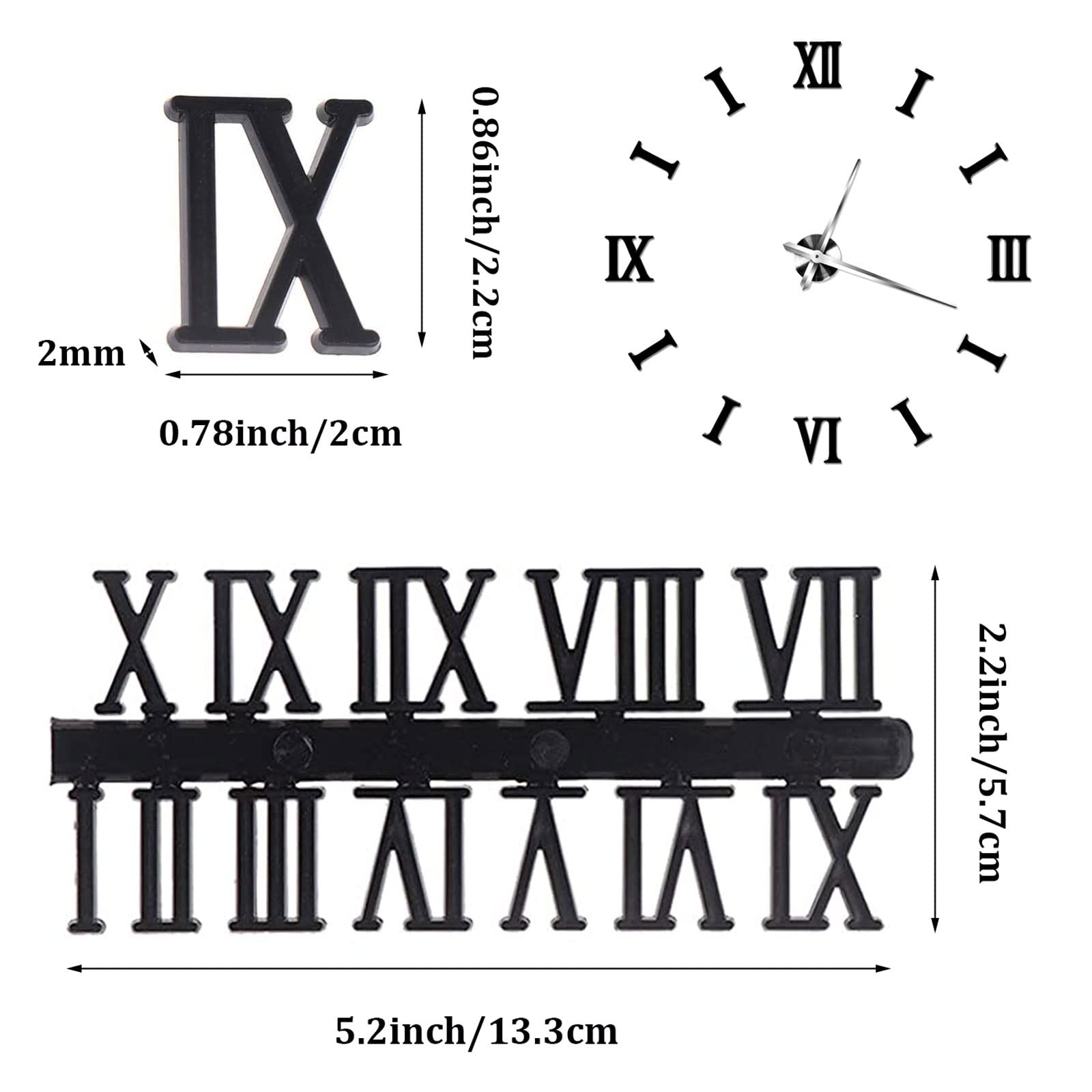 6Pcs Clock Numerals Kit Arabic Roman Numbers for DIY Repair Parts Replacement