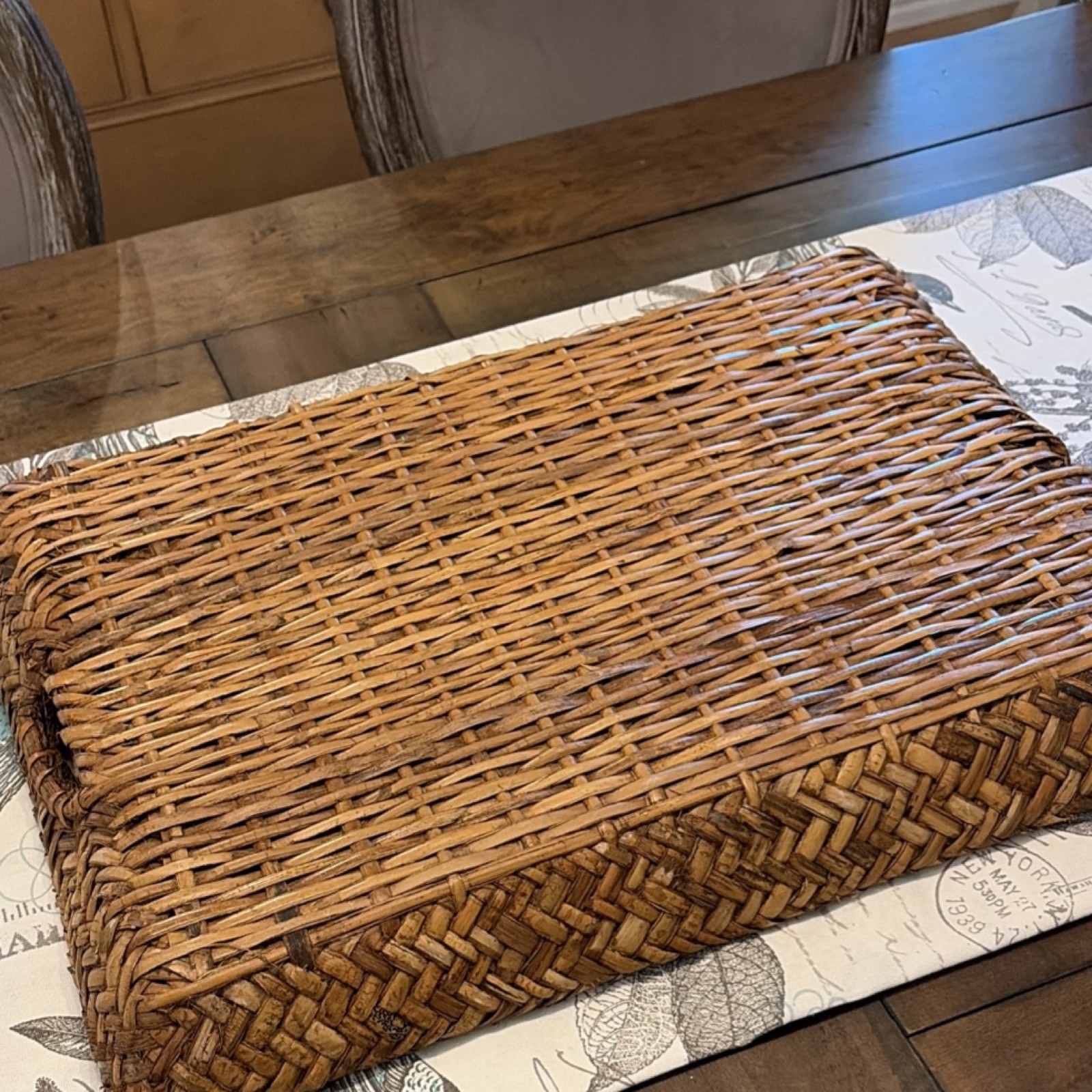 Southern Living at Home Rectangular Rattan Tray with Handles Herringbone 16×22