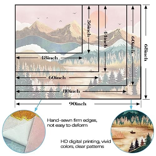 Mountain Tapestry Nature Forest Tree Tapestries for Bedroom 48″L x 36″W Orange