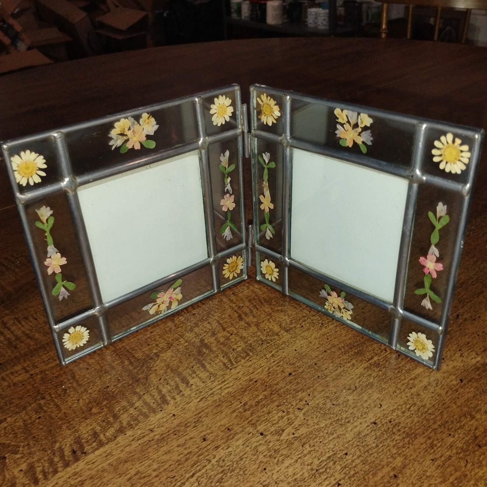 Pressed Flowers In Leaded Glass Foldable Picture Frame By Malden