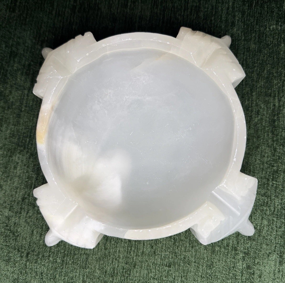 Vtg Mid Century Mexican White Onyx Bowl Sculptural Hand Carved Mesoamerican 3lb
