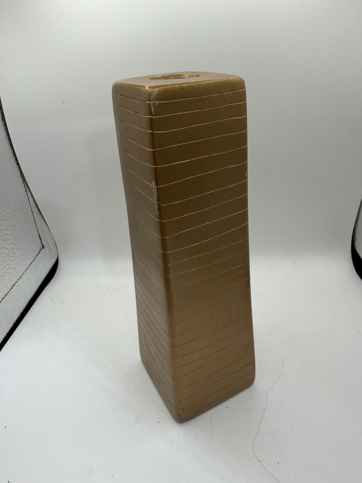 Gold Ceramic Rectangular Floor Vase Striped Modern Decorative Matte 3 lb 6.5 oz
