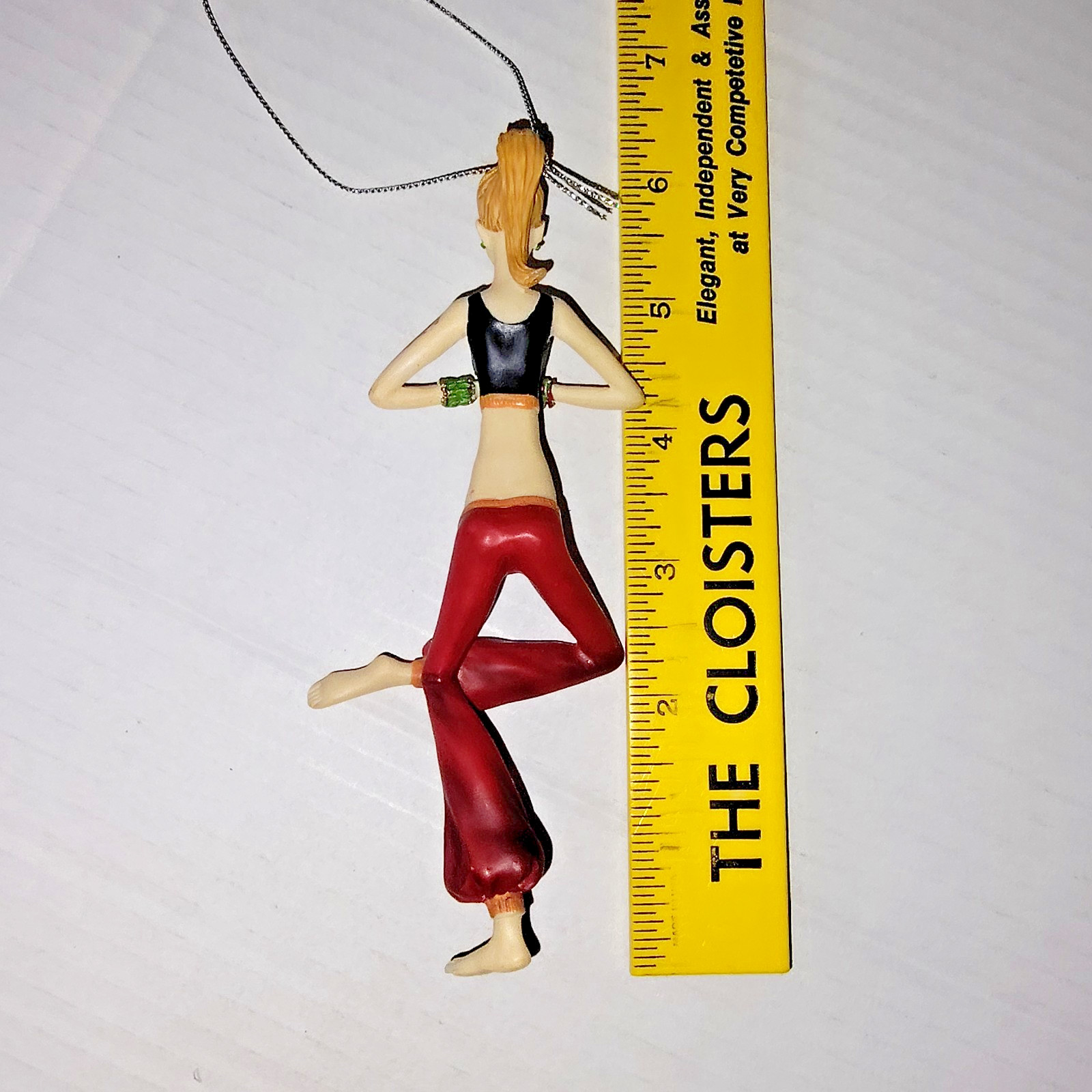 Yoga Woman Figurine Ornament – Red Pants, Butterfly Tattoo, Resin Decor 6.5″