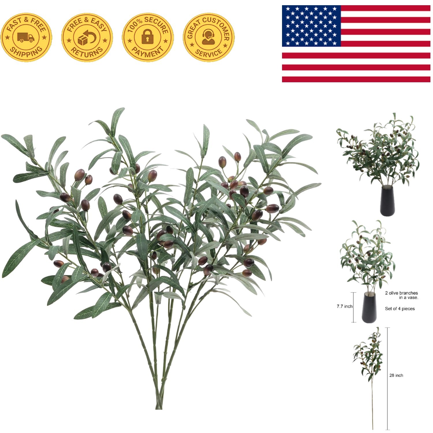 Stylish 28″ Artificial Olive Branches – Perfect for Home, Events & Crafts
